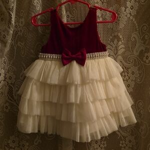 American Princess 24 Mo Red Velvet Pearl Bodice Cream Layered‎ Tulle Party Dress